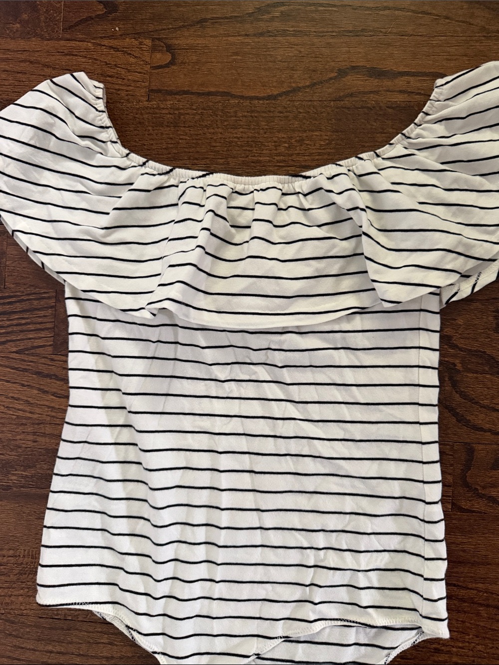 Striped Off-Shoulder Ruffle Bodysuit